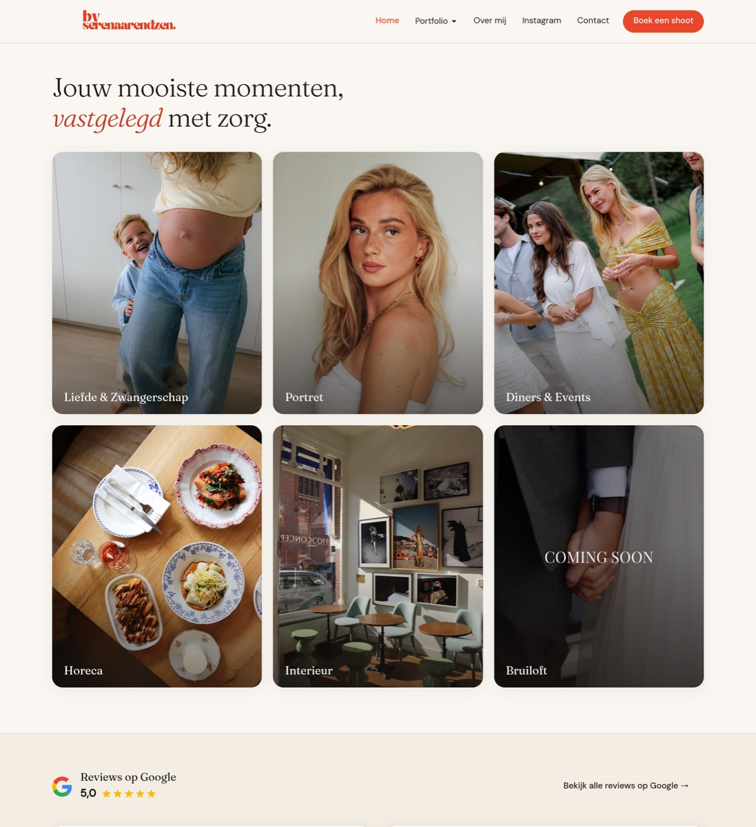 De website van fotograaf Serena Arendzen, gebouwd door Slim Geregeld Websites